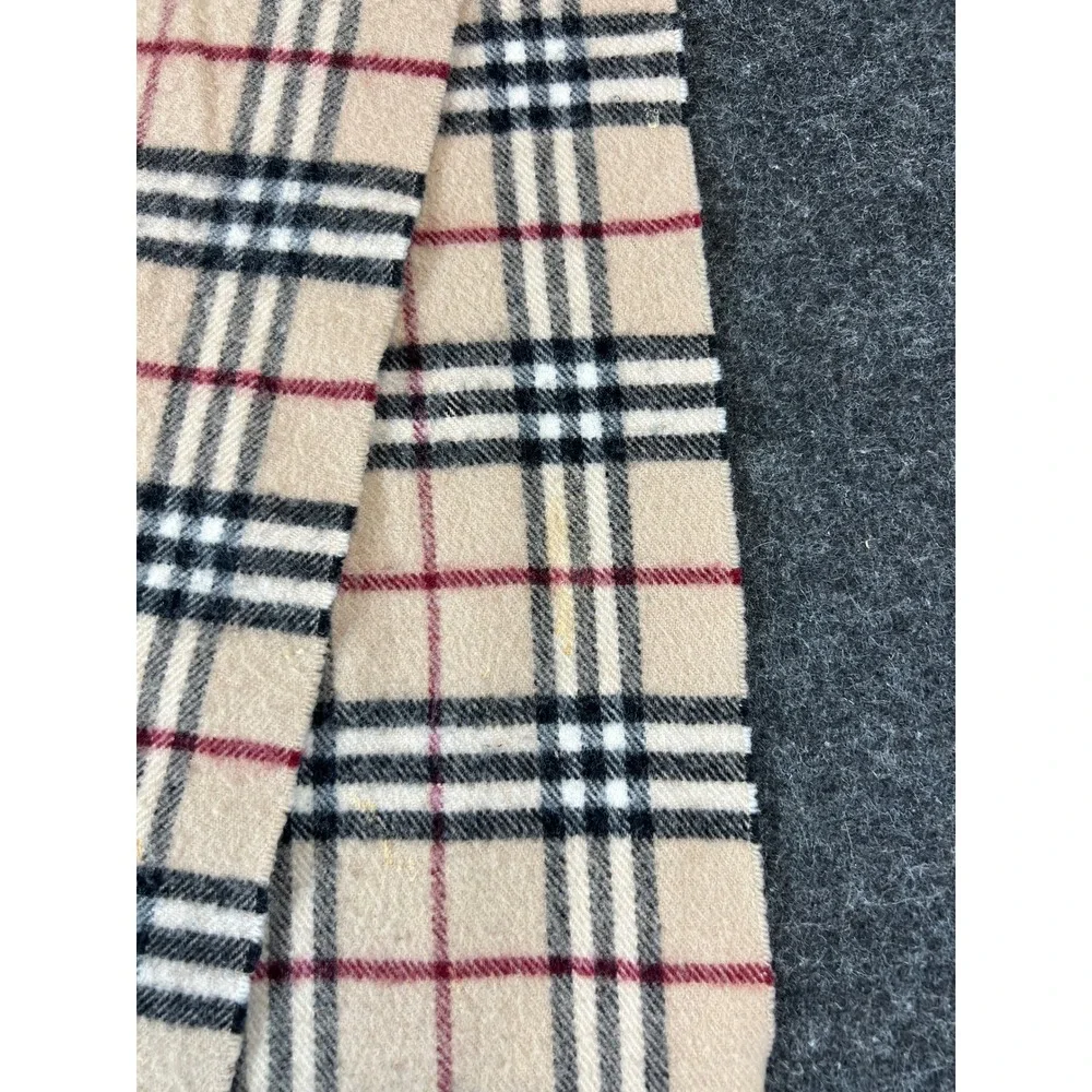 Burberry London Lambswool Scarf Womens Beige Tan Plaid Fringed Winter Preppy